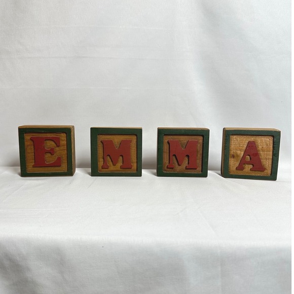 Vintage Wooden Letter Blocks EMMA Name Decor Rustic Nursery Shelf Display - Picture 1 of 9